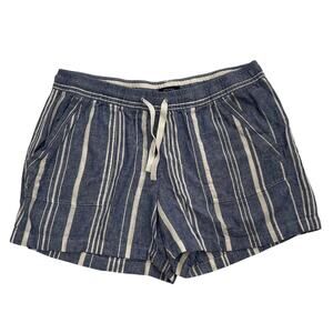 Nautica Linen Blend Blue White Stripe Pull On Drawstring Shorts, Size L